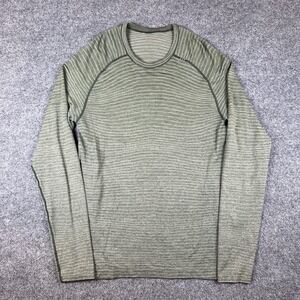 Lululemon Metal Vent Tech Shirt Mens M Green Striped Long Sleeve Stretch Gym
